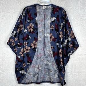 Ichi Kimono Shawl Womens O/S Blue Pink Floral Boho Festival Oversized Fairy